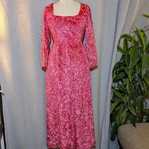 Vintage Richilene Pink Gold Velvet Midi Dress Size 4